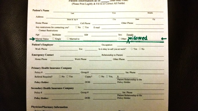 At least this form offered me the option of "Other" where I could write in my own category: widowed.